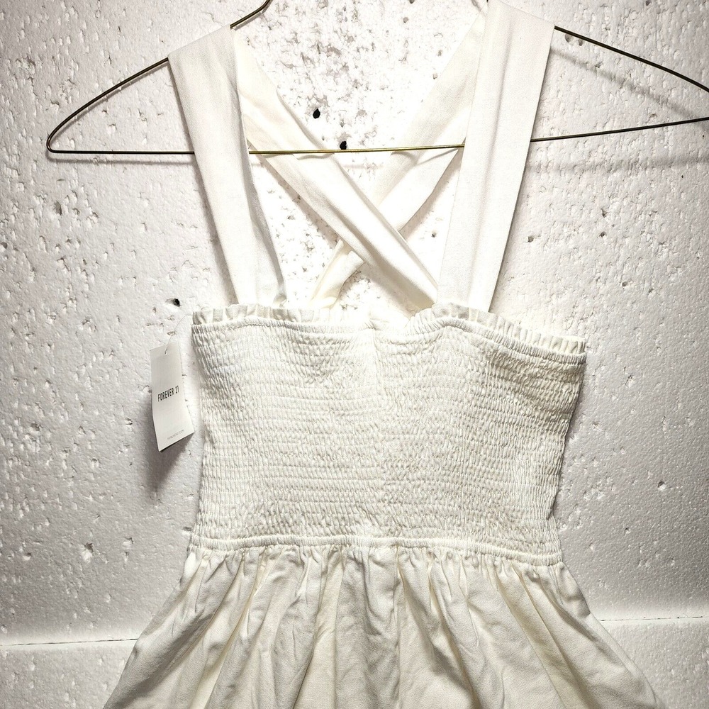 Forever 21 Dress Womens Medium White Pleated Top Sleeveless Shoulder Straps NWT - Picture 2 of 13